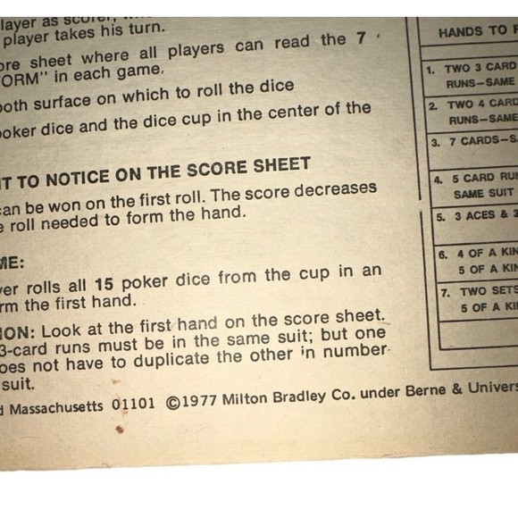 Roll And Score Poker Game ES Lowe 1977 Vintage Poker Game - Picture 9 of 12